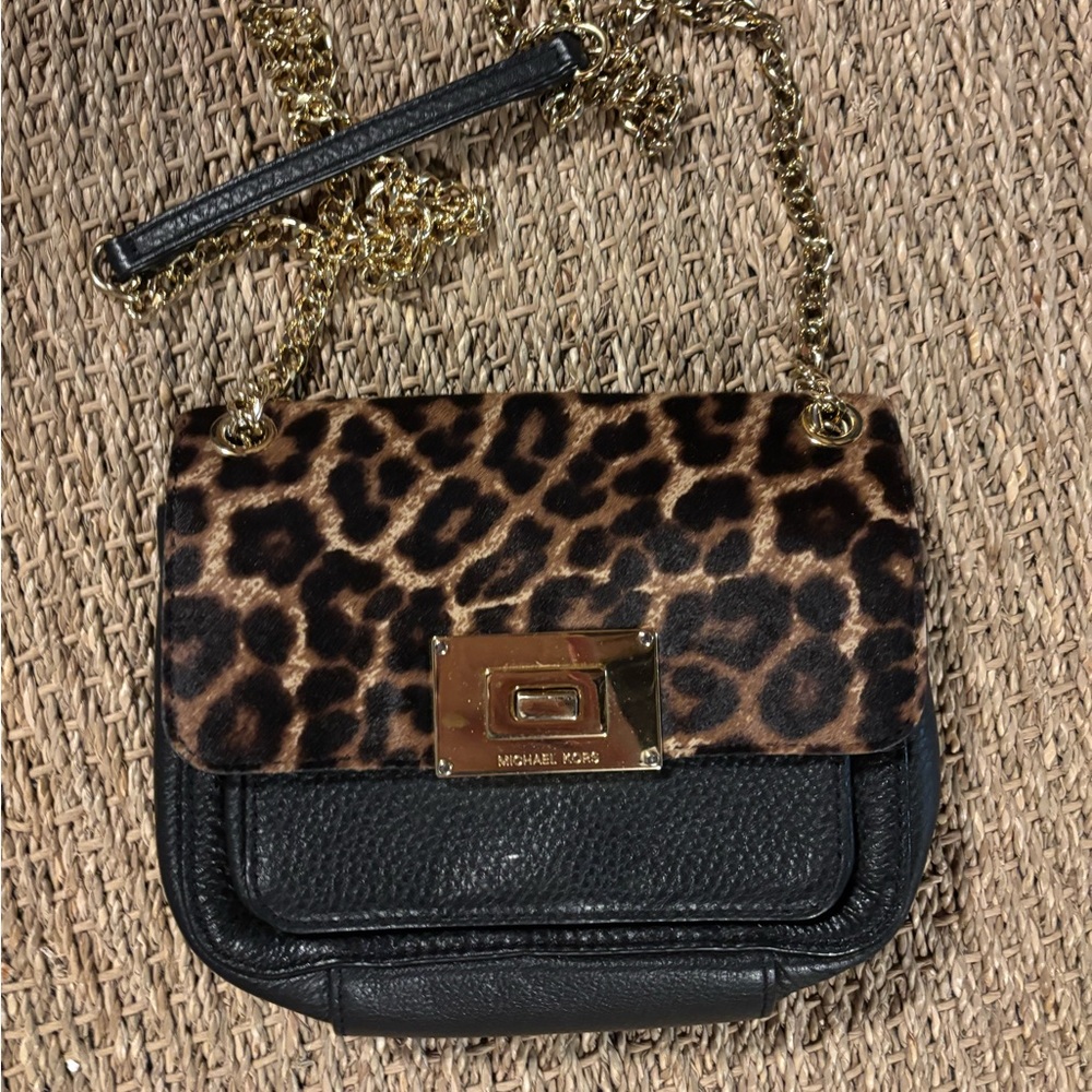 Michael Kors Black and Leopard Crossbody Bag